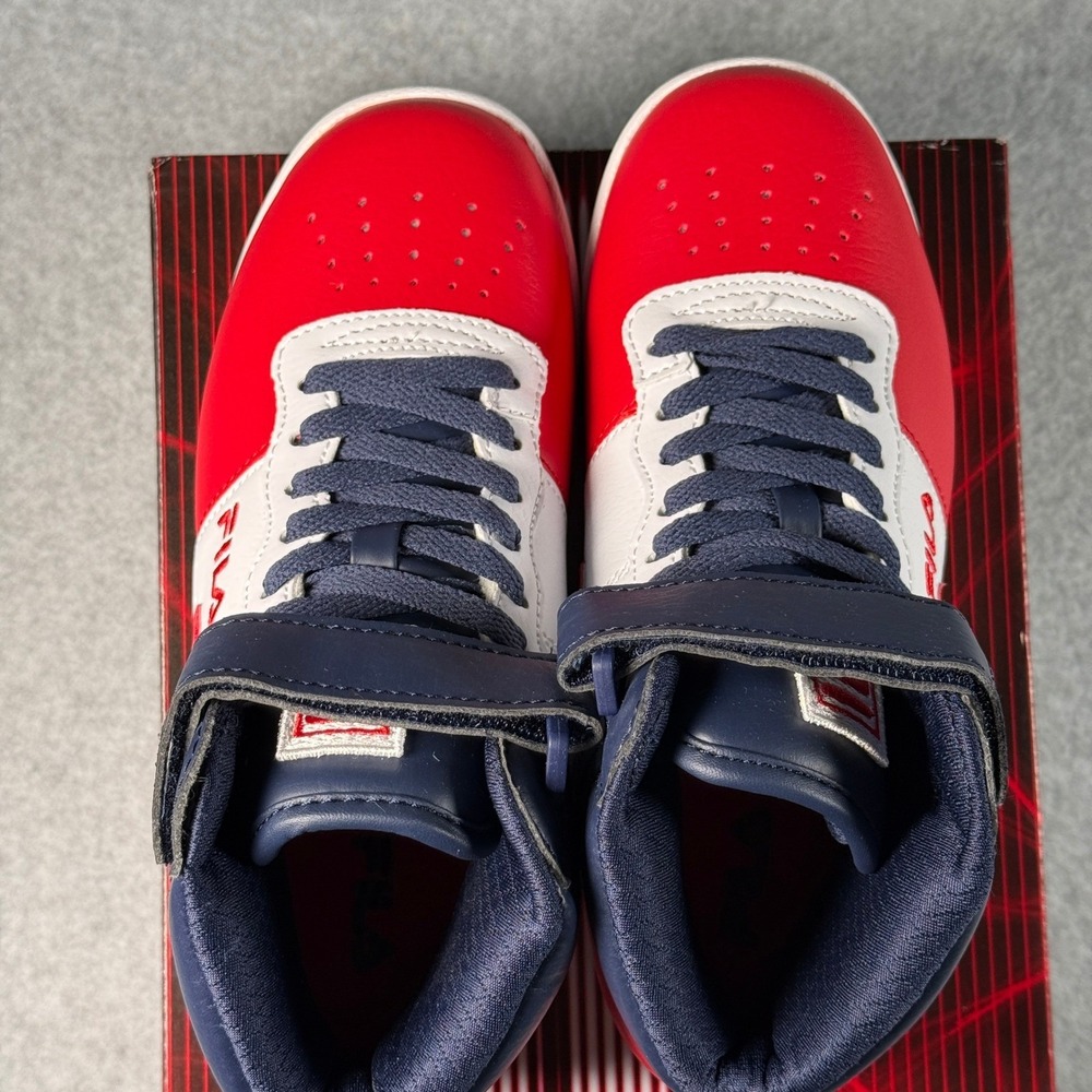 FILA Vulc 13 Red White Navy High‑Top Kid's 3.5 Classic Strap Sneakers NIB - Picture 6 of 7